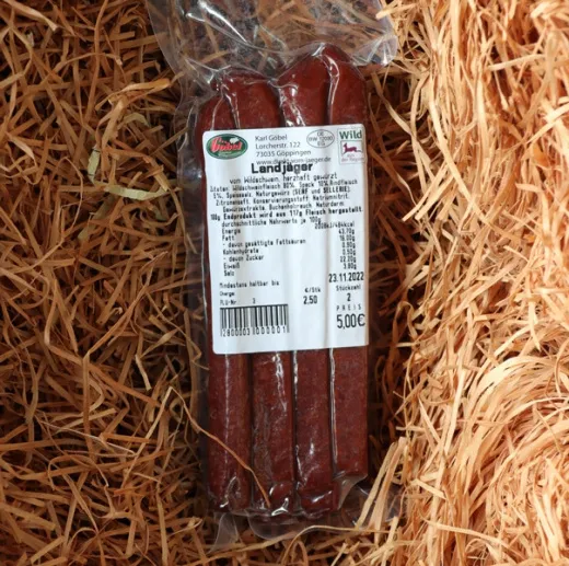 Landjäger vom Wildschwein herzhaft gewürzt (1 Paar, ca. 70g)